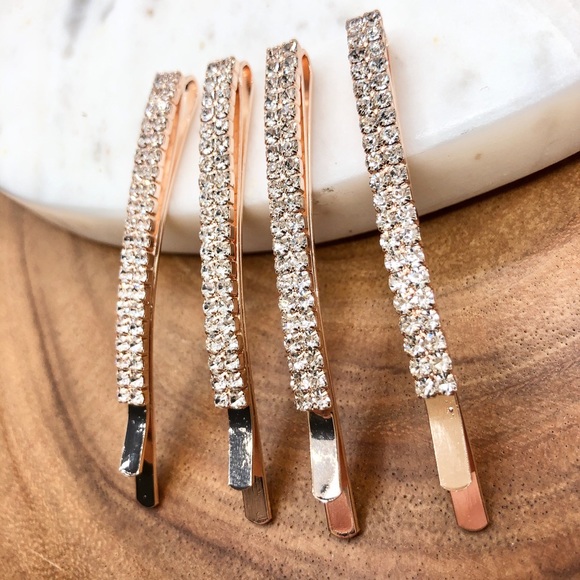 Rose Gold Rhinestone Hair Barrettes Pack Of 4 - Picture 4 of 7